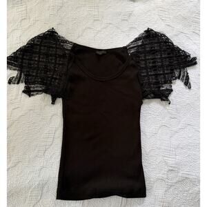 Y2K Vintage V Top Black Tee Whimsigoth Romantic Club Sheer Small